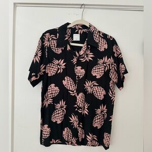 Sandro Paris Men’s Pineapple Print Shirt Black Pink Size M – New Without Tag